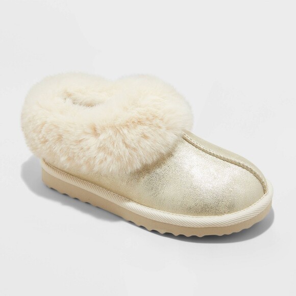 NWT Cat & Jack Mollie Faux Fur Slippers | Gold | Kids Size 5 - Picture 1 of 1